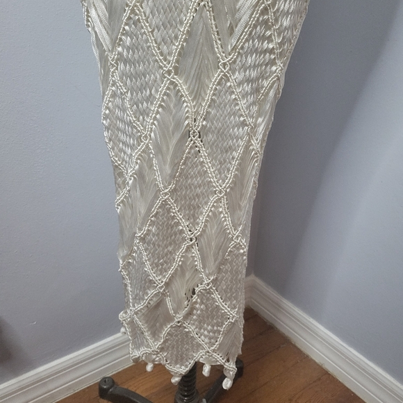 Crochet Maxi Dress Handmade Woven Silk Ivory Large Lined Palma Canaria Wedding - Picture 11 of 15